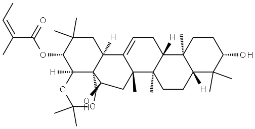 Olean-12-ene-3,16,21,22,28-pentol, cyclic 22,28-(1-methylethylidene acetal), 21-(2-methyl-2-butenoate), [3β,16α,21β(Z),22α]- (9CI) Structural
