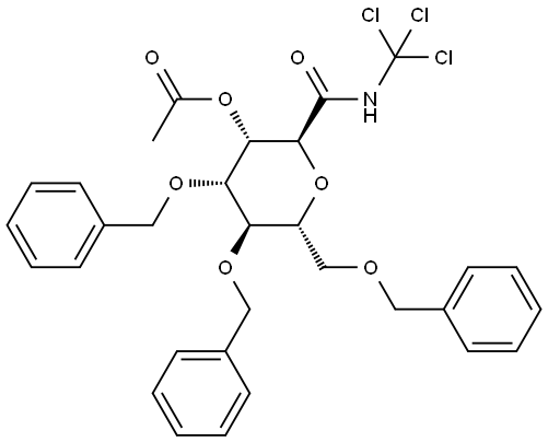 D-?glycero-?D-?talo-?Heptonamide, 2,?6-?anhydro-?4,?5,?7-?tris-?O-?(phenylmethyl)?-?N-?(trichloromethyl)?-?, 3-?acetate Structural