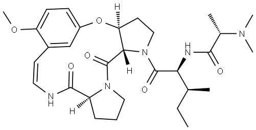 L-Prolinamide, N,N-dimethyl-L-alanyl-L-isoleucyl-(3S)-3-hydroxy-L-prolyl-N-[(1Z)-2-(5-hydroxy-2-methoxyphenyl)ethenyl]-, cyclic (3→4)-ether (9CI) Structural