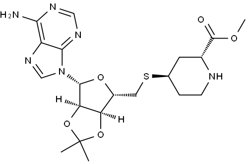 Adenosine, 5′-S-[(2R,4R)-2-(methoxycarbonyl)-4-piperidinyl]-2′,3′-O-(1-methylethylidene)-5′-thio- Structural