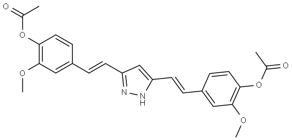 ((1E,1'E)-(1H-pyrazole-3,5-diyl)bis(ethene-2,1-diyl))bis(2-methoxy-4,1-phenylene) diacetate Structural