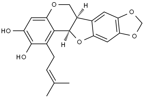6H-?[1,?3]?Dioxolo[5,?6]?benzofuro[3,?2-?c]?[1]?benzopyran-?2,?3-?diol, 6a,?12a-?dihydro-?1-?(3-?methyl-?2-?buten-?1-?yl)?-?, (6aR,?12aR)?- Structural
