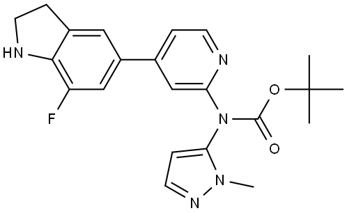 Carbamic acid, N-[4-(7-fluoro-2,3-dihydro-1H-indol-5-yl)-2-pyridinyl]-N-(1-methyl-1H-pyrazol-5-yl)-, 1,1-dimethylethyl ester Structural