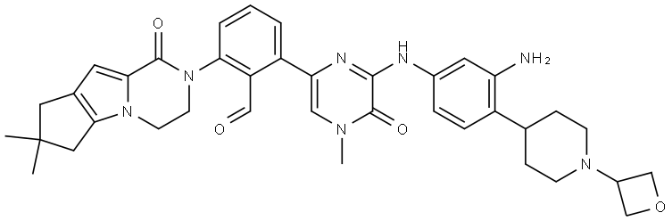 Benzaldehyde, 2-[6-[[3-amino-4-[1-(3-oxetanyl)-4-piperidinyl]phenyl]amino]-4,5-dihydro-4-methyl-5-oxo-2-pyrazinyl]-6-(1,3,4,6,7,8-hexahydro-7,7-dimethyl-1-oxo-2H-cyclopenta[4,5]pyrrolo[1,2-a]pyrazin-2-yl)- Structural