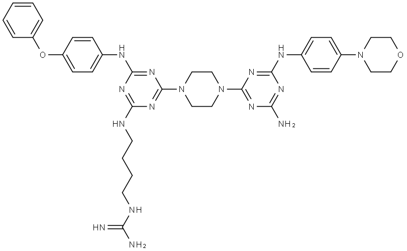 Guanidine, N-[4-[[4-[4-[4-amino-6-[[4-(4-morpholinyl)phenyl]amino]-1,3,5-triazin-2-yl]-1-piperazinyl]-6-[(4-phenoxyphenyl)amino]-1,3,5-triazin-2-yl]amino]butyl]- Structural