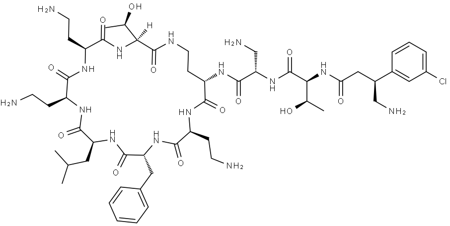L-Threonine, N-[(3S)-4-amino-3-(3-chlorophenyl)-1-oxobutyl]-L-threonyl-3-amino-L-alanyl-(2S)-2,4-diaminobutanoyl-(2S)-2,4-diaminobutanoyl-D-phenylalanyl-L-leucyl-(2S)-2,4-diaminobutanoyl-(2S)-2,4-diaminobutanoyl-, (9→3)-lactam Structural