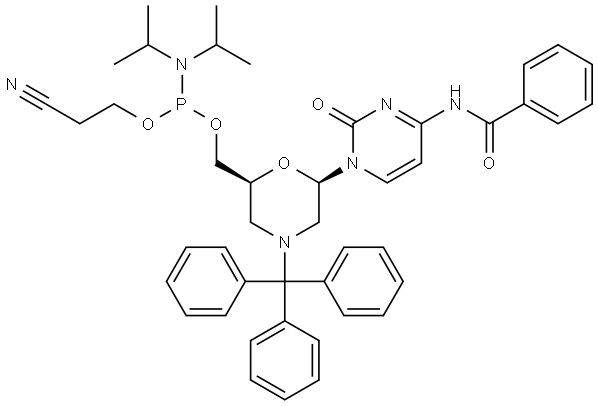 N-Trityl-N4-benzoyl-morpho lino-C(Bz)-7’-O-phosphora midite Structural