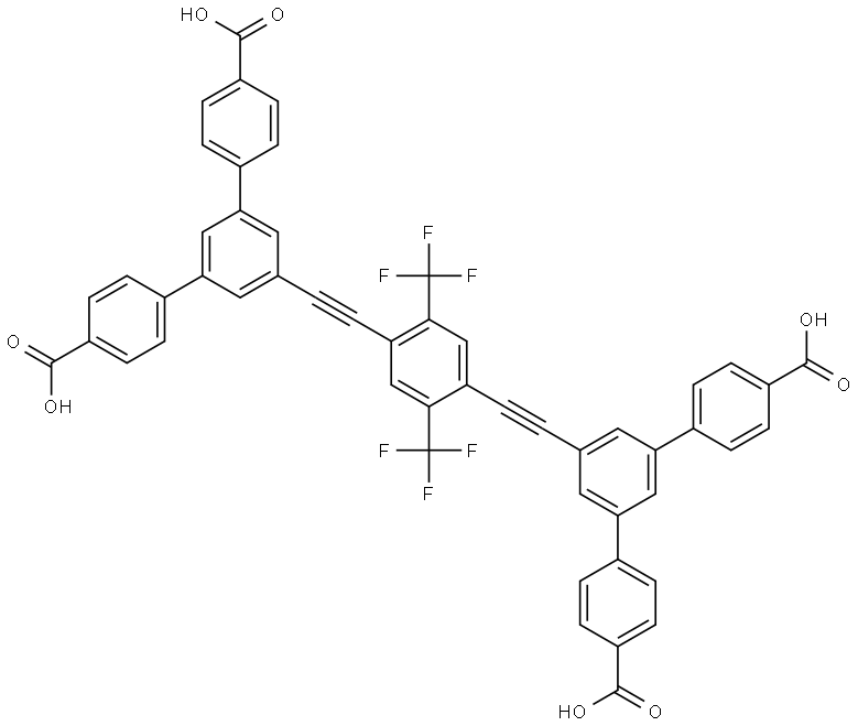 5',5''''-((2,5-Bis(trifluoromethyl)-1,4-phenylene)bis(ethyne-2,1-diyl))bis(([1,1':3',1''-terphenyl]-4,4''-dicarboxylic acid)) Structural