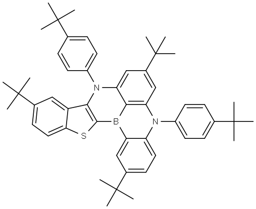 5H,?9H-?[1]?Benzothieno[2',?3':5,?6]?[1,?4]?azaborino[2,?3,?4-?kl]?phenazaborine, 2,?7,?11-?tris(1,?1-?dimethylethyl)?-?5,?9-?bis[4-?(1,?1-?dimethylethyl)?phenyl]?- Structural