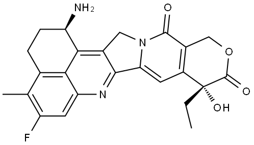 10H,13H-Benzo[de]pyrano[3′,4′:6,7]indolizino[1,2-b]quinoline-10,13-dione, 1-amino-9-ethyl-5-fluoro-1,2,3,9,12,15-hexahydro-9-hydroxy-4-methyl-, (1R,9R)- Structural
