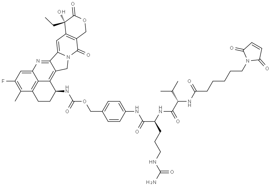 L-Ornithinamide, N-[6-(2,5-dihydro-2,5-dioxo-1H-pyrrol-1-yl)-1-oxohexyl]-L-valyl-N5-(aminocarbonyl)-N-[4-[[[[[(1S,9S)-9-ethyl-5-fluoro-2,3,9,10,13,15-hexahydro-9-hydroxy-4-methyl-10,13-dioxo-1H,12H-benzo[de]pyrano[3′,4′:6,7]indolizino[1,2-b]quinolin-1-yl]amino]carbonyl]oxy]methyl]phenyl]- Structural