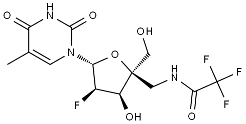 Uridine, 2'-deoxy-2'-fluoro-5-methyl-4-C'-[[(trifluoroacetyl)amino]methyl]- (9CI) Structural