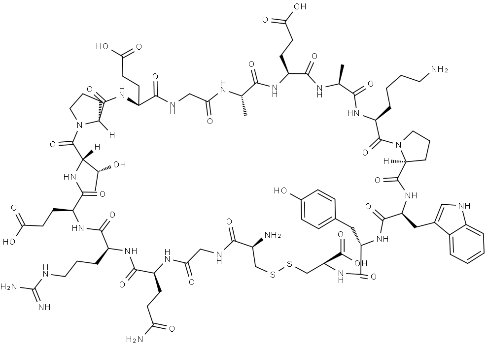 L-Cysteine, L-cysteinylglycyl-L-glutaminyl-L-arginyl-L-α-glutamyl-L-threonyl-L-prolyl-L-α-glutamylglycyl-L-alanyl-L-α-glutamyl-L-alanyl-L-lysyl-L-prolyl-L-tryptophyl-L-tyrosyl-, cyclic (1→17)-disulfide Structural