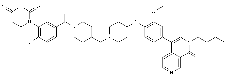 2,4(1H,3H)-Pyrimidinedione, 1-[5-[[4-[[4-[4-(2-butyl-1,2-dihydro-1-oxo-2,7-naphthyridin-4-yl)-2-methoxyphenoxy]-1-piperidinyl]methyl]-1-piperidinyl]carbonyl]-2-chlorophenyl]dihydro- Structural