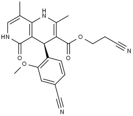 1,6-Naphthyridine-3-carboxylic acid, 4-(4-cyano-2-methoxyphenyl)-1,4,5,6-tetrahydro-2,8-dimethyl-5-oxo-, 2-cyanoethyl ester, (4S)- Structural