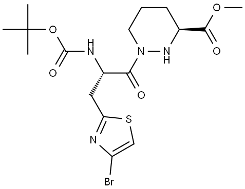 3-Pyridazinecarboxylic acid, 1-[(2S)-3-(4-bromo-2-thiazolyl)-2-[[(1,1-dimethylethoxy)carbonyl]amino]-1-oxopropyl]hexahydro-, methyl ester, (3S)- Structural