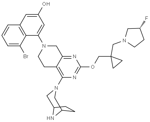 2-Naphthalenol, 5-bromo-4-[4-(3,8-diazabicyclo[3.2.1]oct-3-yl)-2-[[1-[[(3R)-3-fluoro-1-pyrrolidinyl]methyl]cyclopropyl]methoxy]-5,8-dihydropyrido[3,4-d]pyrimidin-7(6H)-yl]- Structural