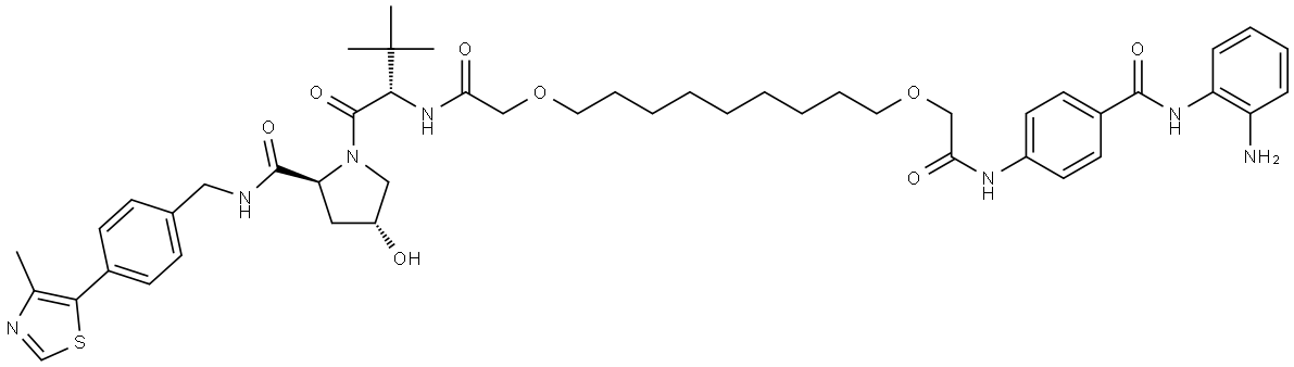 (2S,4R)-1-[(2S)-2-[2-({9-[({4-[(2-aminophenyl)carbamoyl]phenyl}carbamoyl)methoxy]nonyl}oxy)acetamido]-3,3-dimethylbutanoyl]-4-hydroxy-N-{[4-(4-methyl-1,3-thiazol-5-yl)phenyl]methyl}pyrrolidine-2-carboxamide Structural