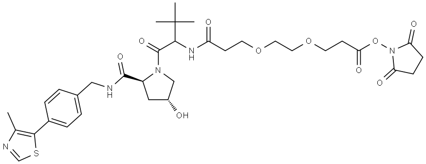 2,5-Dioxopyrrolidin-1-yl 3-(2-(3-((1-((2S,4R)-4-hydroxy-2-((4-(4-methylthiazol-5-yl)benzyl)carbamoyl)pyrrolidin-1-yl)-3,3-dimethyl-1-oxobutan-2-yl)amino)-3-oxopropoxy)ethoxy)propanoate Structural