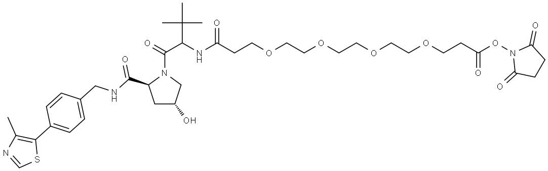 2,5-Dioxopyrrolidin-1-yl 18-((2S,4R)-4-hydroxy-2-((4-(4-methylthiazol-5-yl)benzyl)carbamoyl)pyrrolidine-1-carbonyl)-19,19-dimethyl-16-oxo-4,7,10,13-tetraoxa-17-azaicosanoate Structural