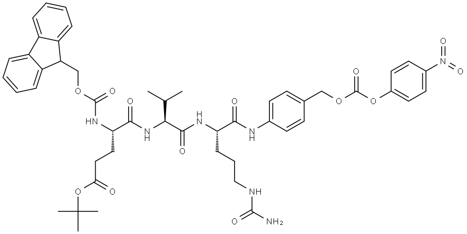 tert-butyl (4S)-5-[[(2S)-1-[[(2S)-5-(carbamoylamino)-1-[4-[(4-nitrophenoxy)carbonyloxymethyl]anilino]-1-oxopentan-2-yl]amino]-3-methyl-1-oxobutan-2-yl]amino]-4-(9H-fluoren-9-ylmethoxycarbonylamino)-5-oxopentanoate Structural