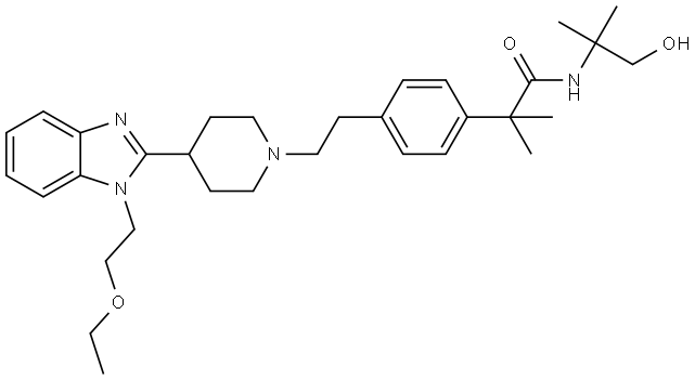 Benzeneacetamide, 4-[2-[4-[1-(2-ethoxyethyl)-1H-benzimidazol-2-yl]-1-piperidinyl]ethyl]-N-(2-hydroxy-1,1-dimethylethyl)-α,α-dimethyl- Structural