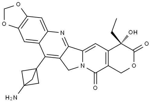 10H-1,3-Dioxolo[4,5-g]pyrano[3′,4′:6,7]indolizino[1,2-b]quinoline-8,11(7H,13H)-dione, 14-(3-aminobicyclo[1.1.1]pent-1-yl)-7-ethyl-7-hydroxy-, (7S)- Structural