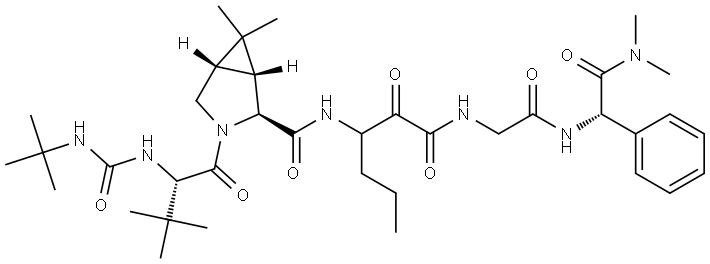 Glycinamide, N-[[(1,1-dimethylethyl)amino]carbonyl]-3-methyl-L-valyl-(1R,2S,5S)-6,6-dimethyl-3-azabicyclo[3.1.0]hexane-2-carbonyl-3-amino-2-oxohexanoylglycyl-N,N-dimethyl-2-phenyl-, (2S)- Structural
