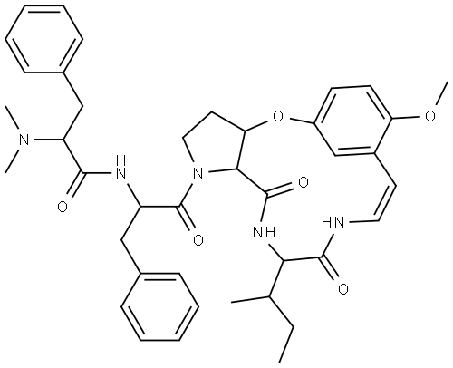 Isoleucine, N,N-dimethylphenylalanylphenylalanyl-3-[3-(2-aminoethenyl)-4-methoxyphenoxy]prolyl-, (4→3)-lactam Structural