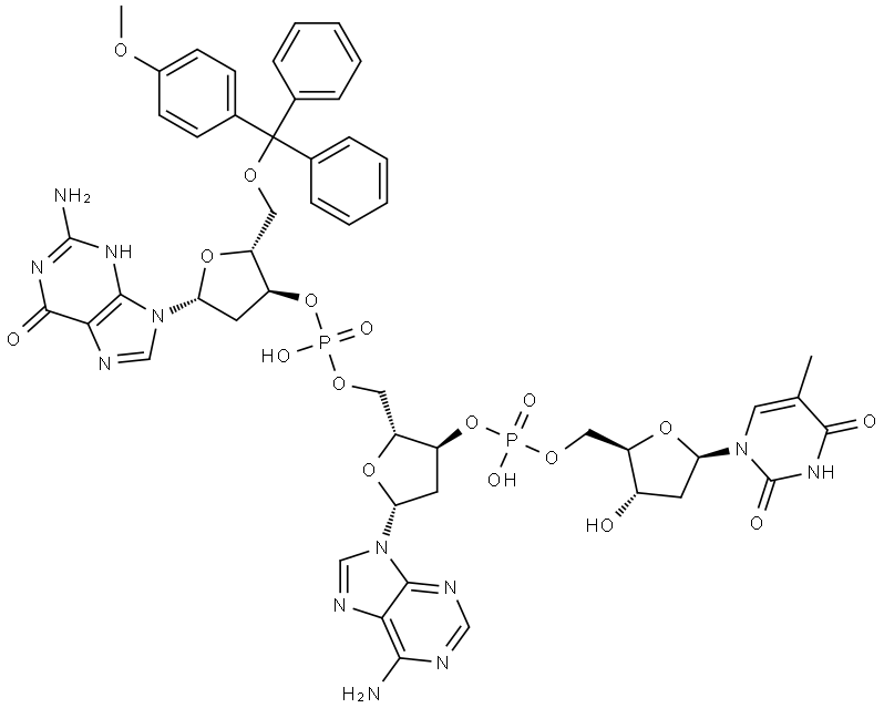 Thymidine, 2'-deoxy-5'-O-[(4-methoxyphenyl)diphenylmethyl]guanylyl-(3'→5')-2'-deoxyadenylyl-(3'→5')- (9CI) Structural