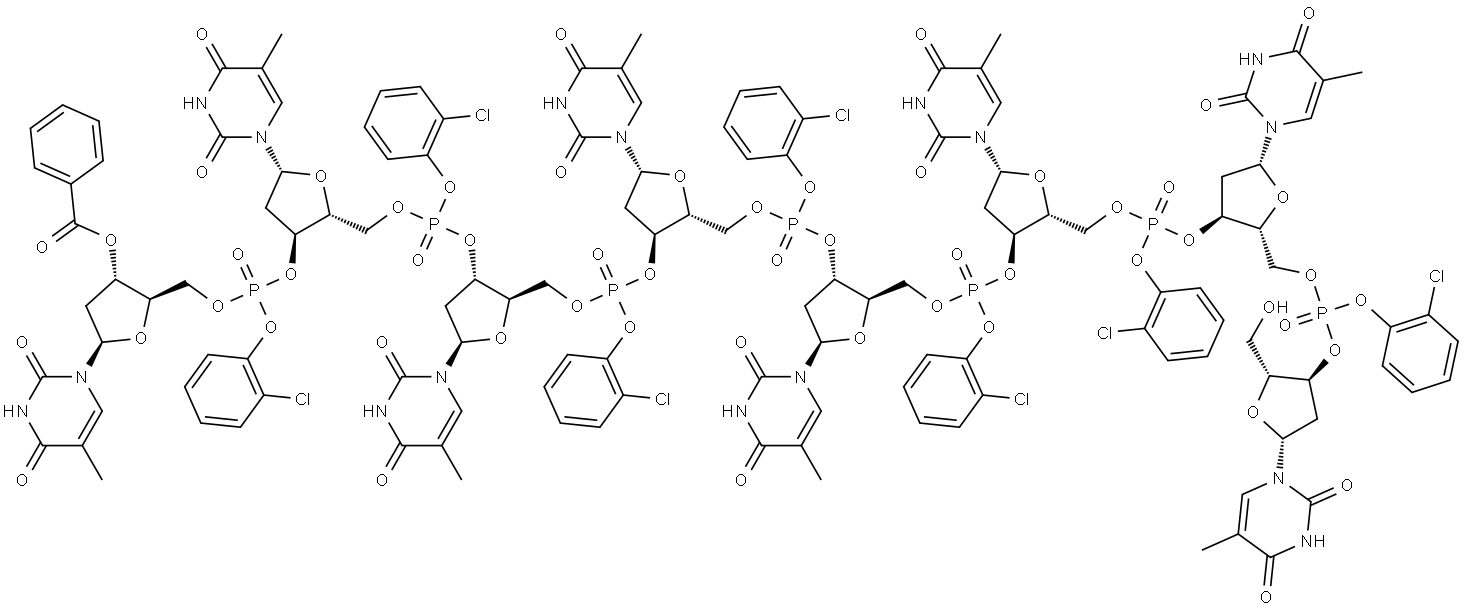 Thymidine, P-(2-chlorophenyl)thymidylyl-(3'→5')-P-(2-chlorophenyl)thymidylyl-(3'→5')-P-(2-chlorophenyl)thymidylyl-(3'→5')-P-(2-chlorophenyl)thymidylyl-(3'→5')-P-(2-chlorophenyl)thymidylyl-(3'→5')-P-(2-chlorophenyl)thymidylyl-(3'→5')-P-(2-chlorophenyl)thymidylyl-(3'→5')-, 3'-benzoate (9CI) Structural