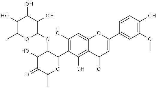 xylo-3-Hexulose, 2,6-anhydro-1-deoxy-5-O-(6-deoxy-α-L-mannopyranosyl)-6-C-[5,7-dihydroxy-2-(4-hydroxy-3-methoxyphenyl)-4-oxo-4H-1-benzopyran-6-yl]- Structural