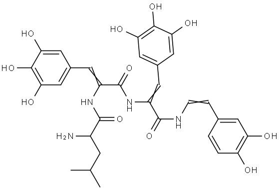 Tyrosinamide, L-leucyl-α,β-didehydro-3,5-dihydroxytyrosyl-α,β-didehydro-N-[(1E)-2-(3,4-dihydroxyphenyl)ethenyl]-3,5-dihydroxy- (9CI) Structural