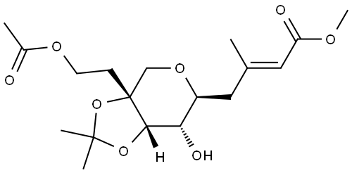 D-allo-Dec-2-enonic acid, 5,81-anhydro-2,3,4,9-tetradeoxy-8-C-(hydroxymethyl)-3-methyl-7,8-O-(1-methylethylidene)-, methyl ester, 10-acetate, (E)- (9CI) Structural
