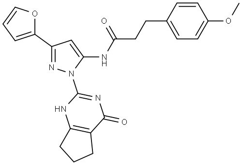 N-(3-(furan-2-yl)-1-(4-oxo-4,5,6,7-tetrahydro-3H-cyclopenta[d]pyrimidin-2-yl)-1H-pyrazol-5-yl)-3-(4-methoxyphenyl)propanamide Structural