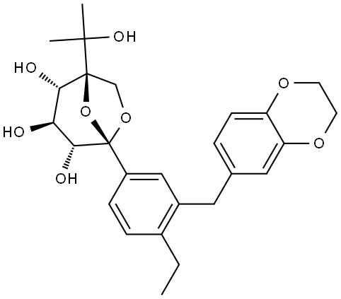 β-L-Idopyranose, 1,6-anhydro-1-C-[3-[(2,3-dihydro-1,4-benzodioxin-6-yl)methyl]-4-ethylphenyl]-5-C-(1-hydroxy-1-methylethyl)- Structural