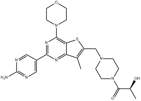 (S)-1-[4-[[2-(2-Aminopyrimidin-5-yl)-7-methyl-4-(morpholin-4-yl)thieno[3,2-d]pyrimidin-6-yl]methyl]piperazin-1-yl]-2-hydroxypropan-1-one Structural