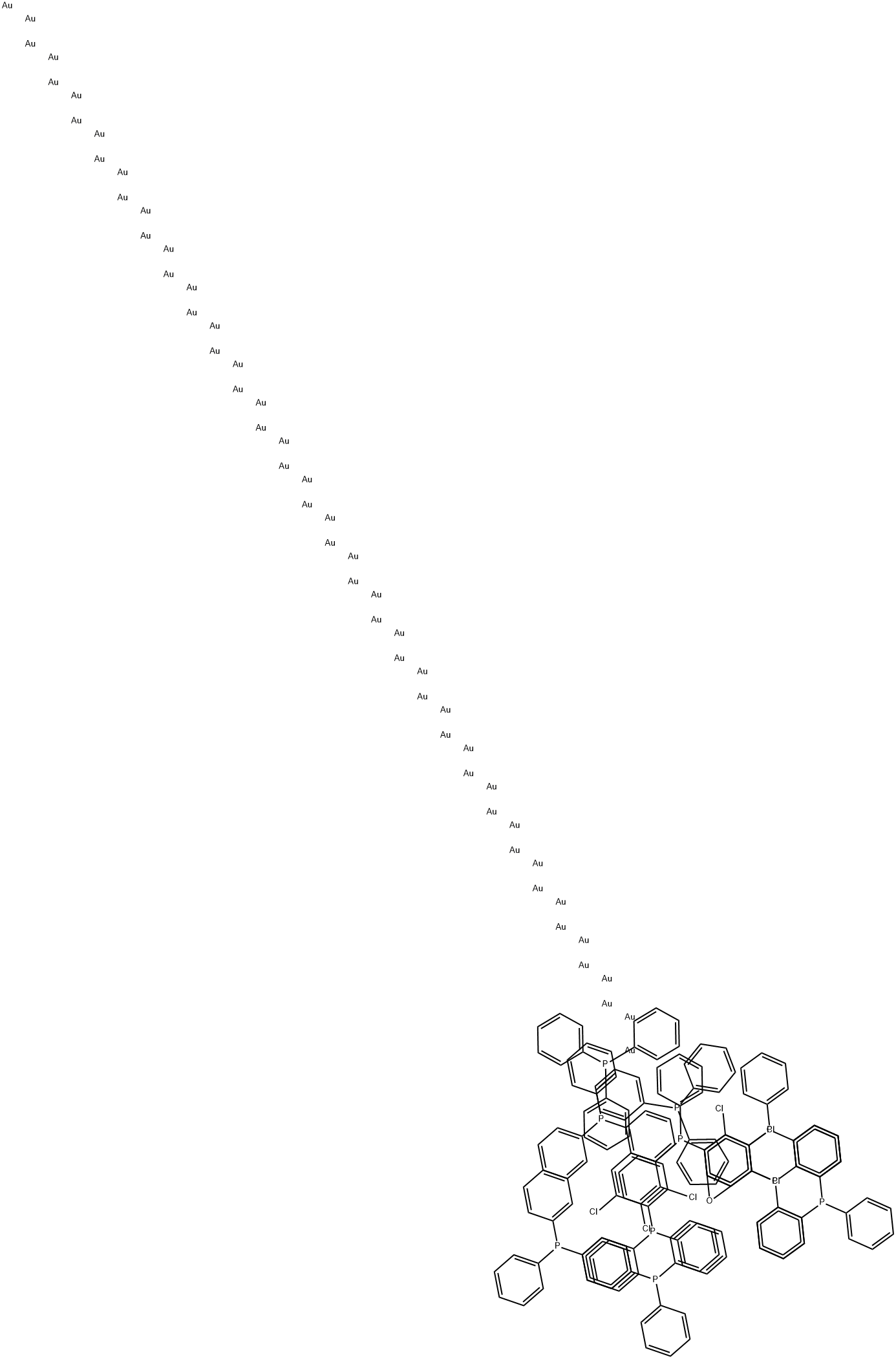 Hexachlorododecakis(triphenylphosphine)pentapentacontagold Structural