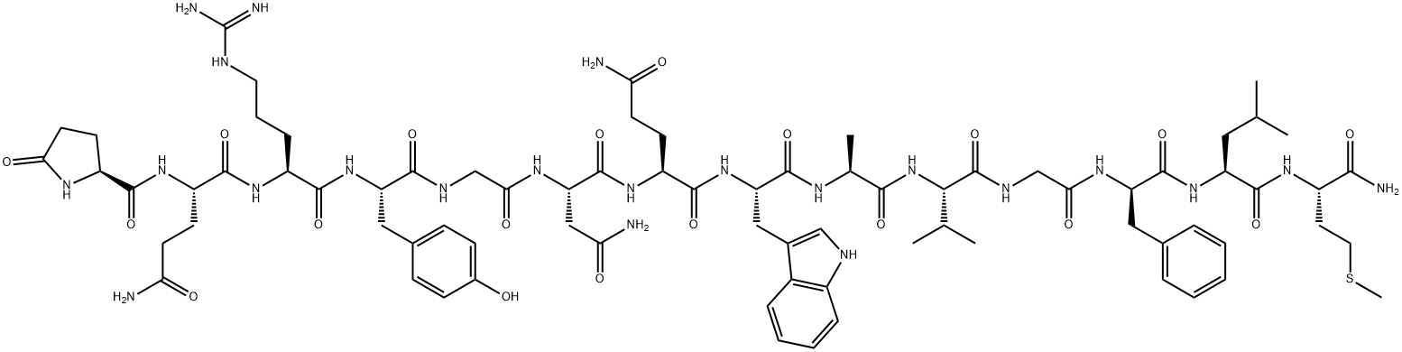 PYR-GLN-ARG-TYR-GLY-ASN-GLN-TRP-ALA-VAL-GLY-D-PHE-LEU-MET-NH2 Structural