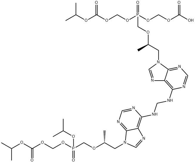 2,4,6,8-Tetraoxa-5-phosphanonanedioic acid, 5-[[(1R)-2-[6-[[[[9-[(2R)-5-hydroxy-2,11-diMethyl-5-oxido-9-oxo-3,6,8,10-tetraoxa-5-phosphadodec-1-yl]-9H-purin-6-yl]aMino]Methyl]aMino]-9H-purin-9-yl]-1-Methylethoxy]Methyl]-, 1,9-bis(1-Methylethyl) ester, 5-ox Structural