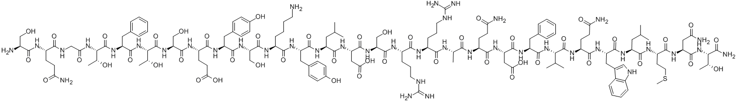 H-SER-GLN-GLY-THR-PHE-THR-SER-GLU-TYR-SER-LYS-TYR-LEU-ASP-SER-ARG-ARG-ALA-GLN-ASP-PHE-VAL-GLN-TRP-LEU-MET-ASN-THR-NH2