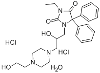 1-(4-(2-Hydroxyethyl)-1-piperazine-2-propanolo)-3-ethyl-5,5-diphenylhy dantoin 2HCl hydrate Structural