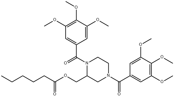 Hexanoic acid, (1,4-bis(3,4,5-trimethoxybenzoyl)-2-piperazinyl)methyl  ester Structural