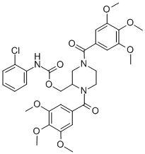 Carbamic acid, (2-chlorophenyl)-, (1,4-bis(3,4,5-trimethoxybenzoyl)-2- piperazinyl)methyl ester Structural