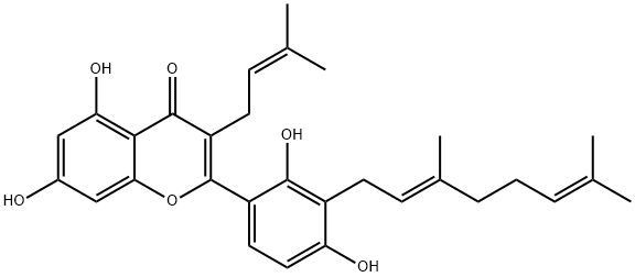 3'-Geranyl-3-prenyl-2',4',5,7-tetrahydroxyflavone Structural