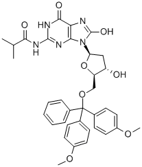 5'-O-(DIMETHOXYTRITYL)-8-HYDROXY-N2-ISOBUTRYL-2'-DEOXYGUANOSINE Structural