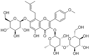 3-[(6-Deoxy-3-O-beta-D-glucopyranosyl-alpha-L-mannopyranosyl)oxy]-7-(beta-D-glucopyranosyloxy)-5-hydroxy-2-(4-methoxyphenyl)-8-(3-methyl-2-buten-1-yl)-4H-1-benzopyran-4-one Structural