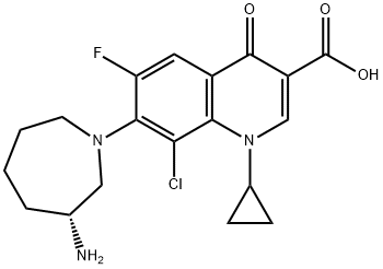 (R)-7-(3-Aminohexahydro-1H-azepin-1-yl)-8-chloro-1-cyclopropyl-6-fluoro-1,4-dihydro-4-oxo-3-quinolinecarboxylic acid Structural