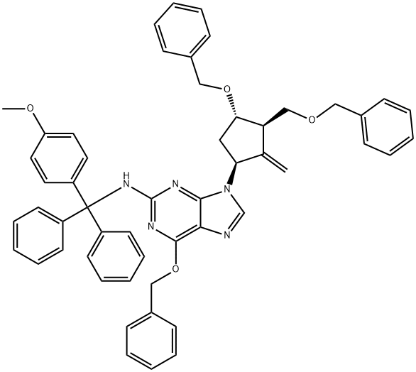 6-(Benzyloxy)-9-((1S,3S)-4-(benzyloxy)-3-((benzyloxy)methyl)-2-methylenecyclopentyl)-N-((4-methoxyphenyl)diphenylmethyl)-9H-purin-2-amine Structural Picture