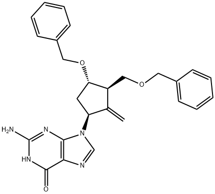 2-Amino-1,9-dihydro-9-[(1S,3R,4S)-4-(benzyloxy)-3-(benzyloxymethyl)-2-methylenecyclopentyl]-6H-purin-6-one Structural